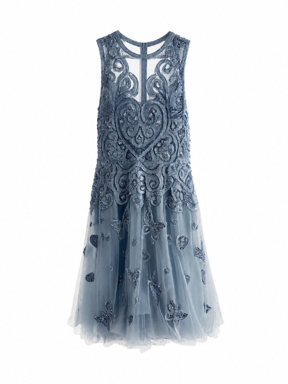 Elie Saab Light Blue Beaded Heart Midi Dress, Formal